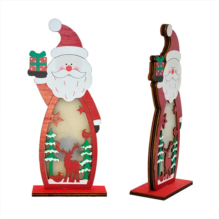 Işıklı Noel Baba Ahşap Dekor Süs