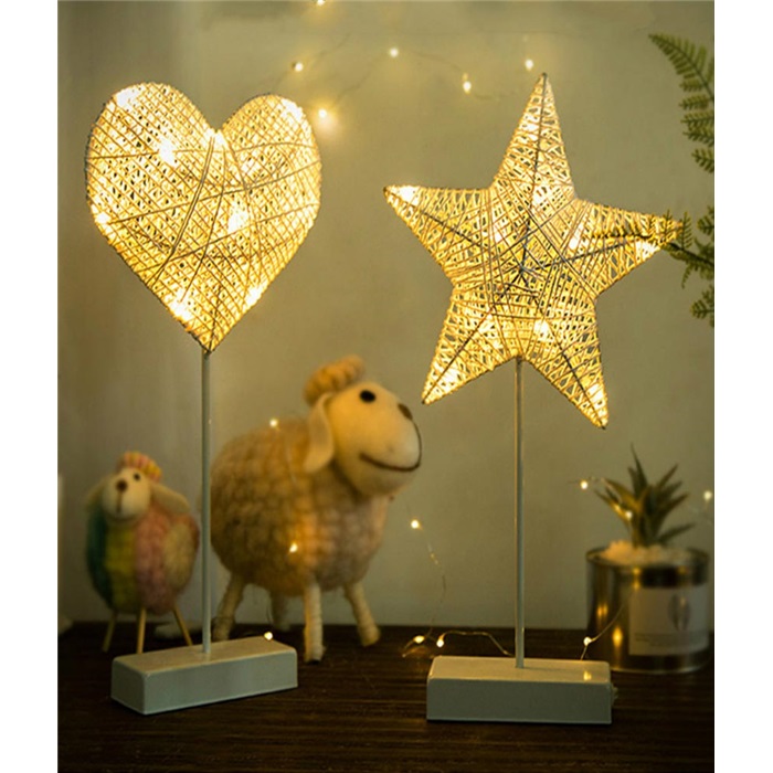 Kalp Rattan Metal Ayaklı Yüksek Kaliteli Dekoratif Gece Lambası