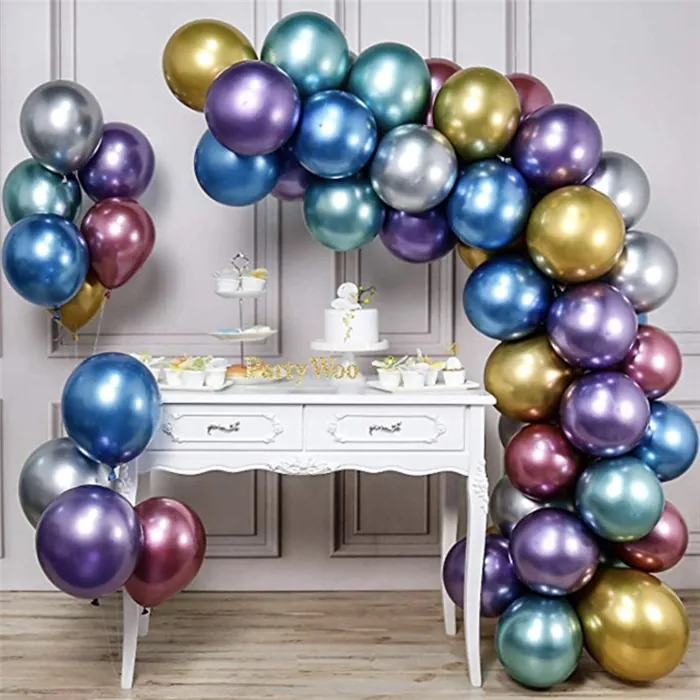 Karışık Renkli Krom Zincir Balon Seti