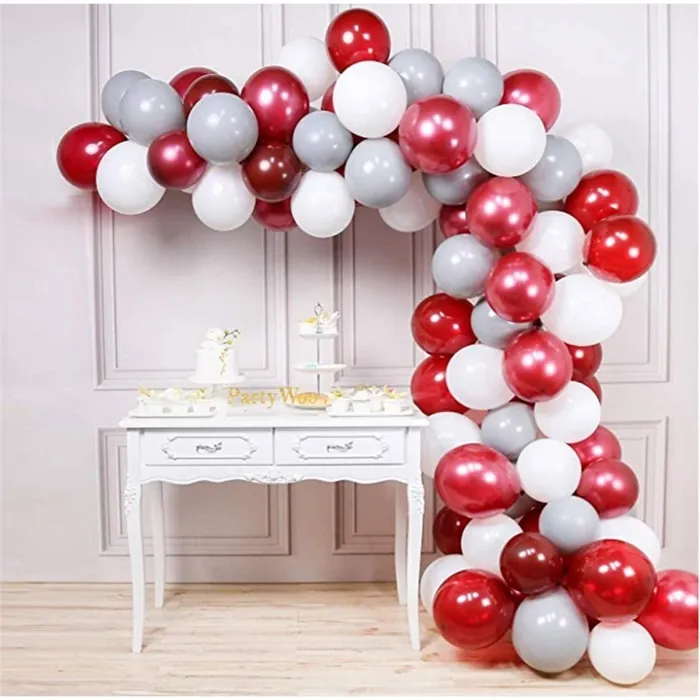 Kırmızı Gümüş Beyaz Renkli Zincir Balon Seti
