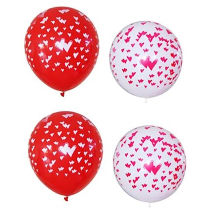 Kırmızı Beyaz Baskılı Kalp Balon