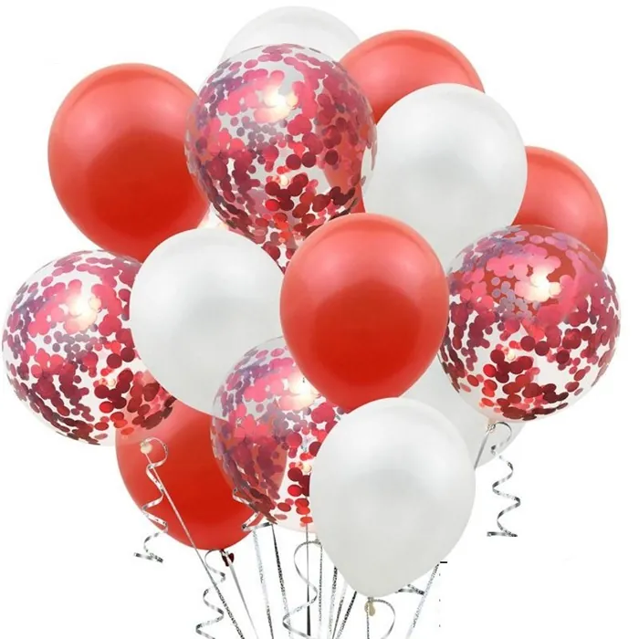 Metalik Kırmızı Beyaz Konfetili Balon