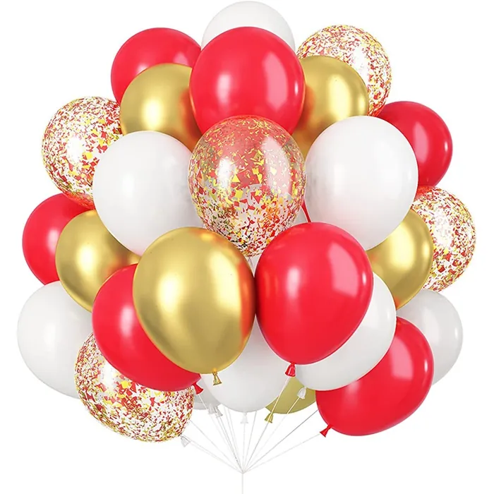 Kırmızı Gold Beyaz Renkli Konfetili Balon Seti