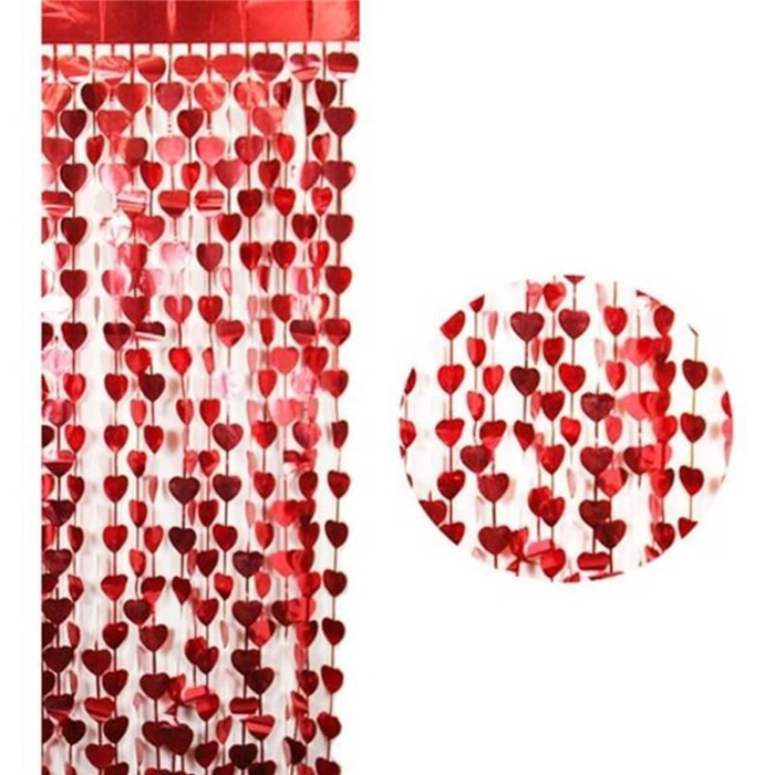 Kırmızı Kalp Perde Süs