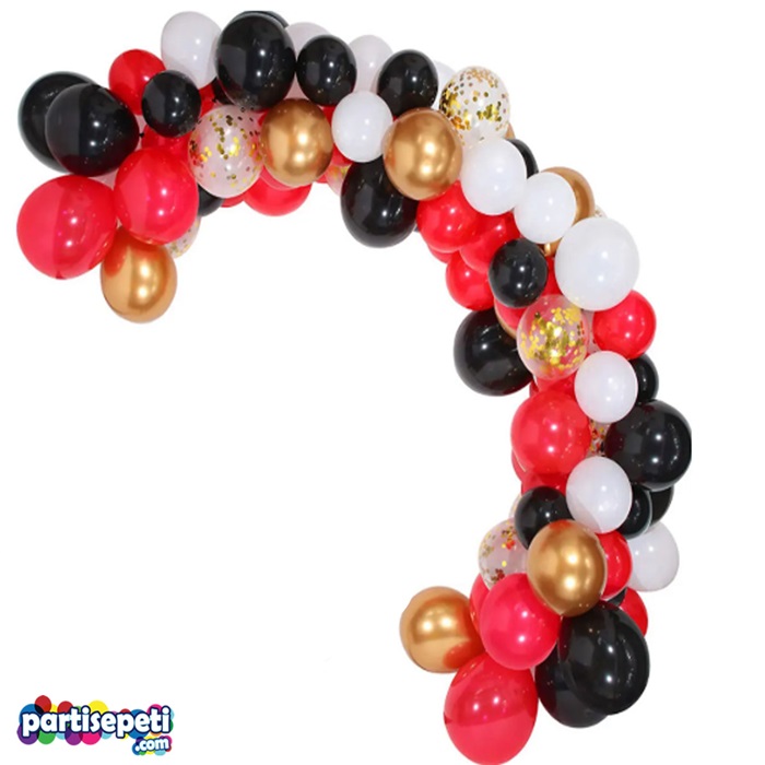 Kırmızı Gold Siyah Beyaz Renkli Zincir Balon Seti