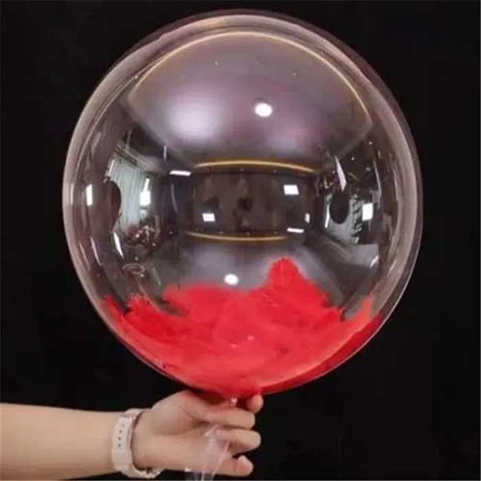 Kırmızı Tüylü Şeffaf Balon 60 Cm