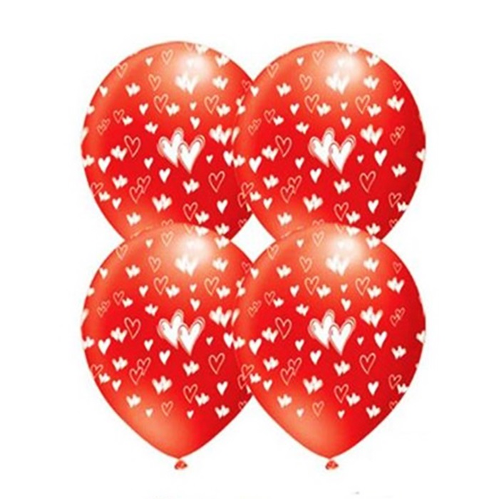 Kırmızı Üzerine Beyaz Kalp Baskılı Balon