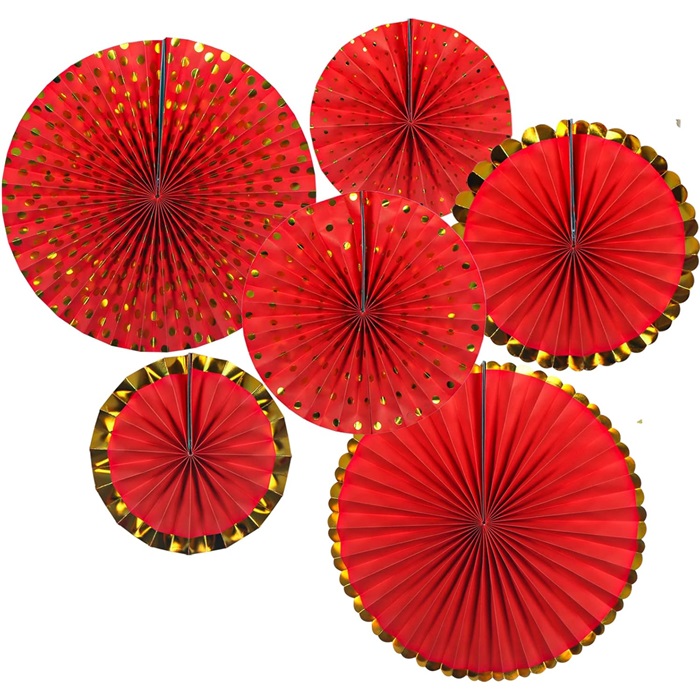 Kırmızı Varaklı Kağıt Yelpaze Süs Seti