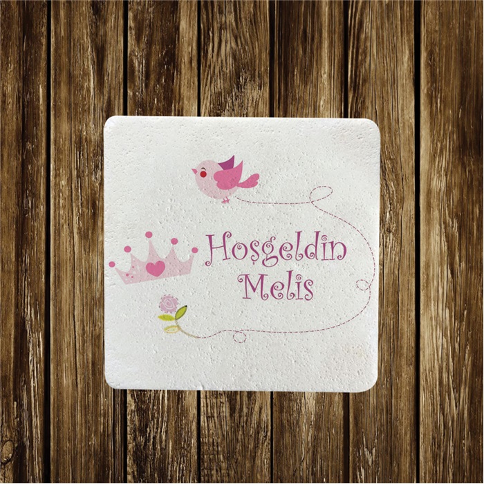 Kişiye Özel Baby Shower Kız Kuşlu Taçlı Taç Magnet