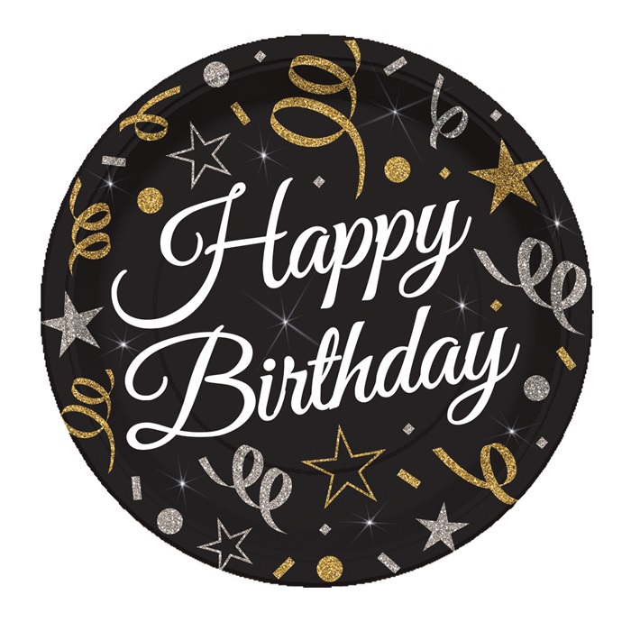 Amscan Konfeti Temalı Happy Birthday Karton Tabak