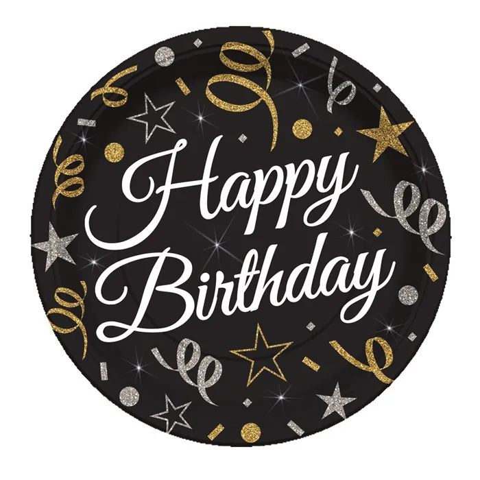 Amscan Konfeti Temalı Happy Birthday Karton Tabak