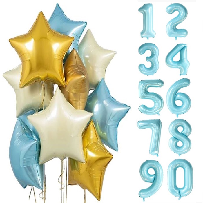 Krem Gold Mavi Rakam Folyo Balon Seti