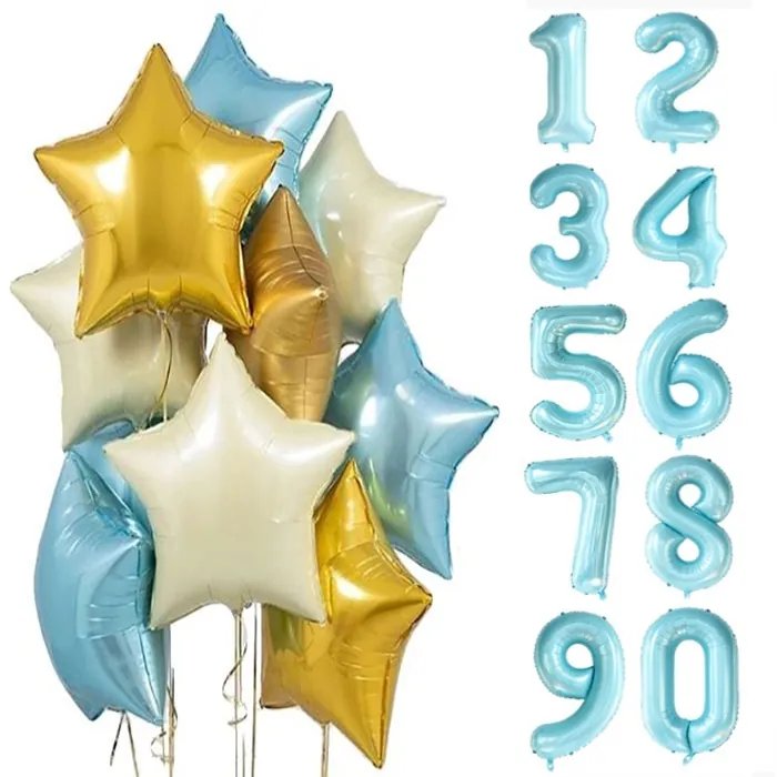 Krem Gold Mavi Rakam Folyo Balon Seti