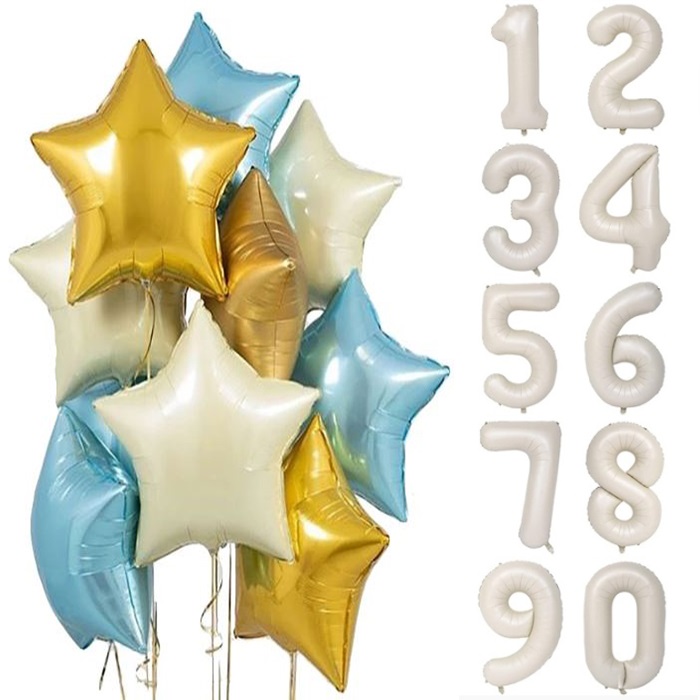 Krem Mavi Gold Rakam Folyo Balon Seti