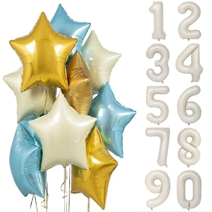Krem Mavi Gold Rakam Folyo Balon Seti