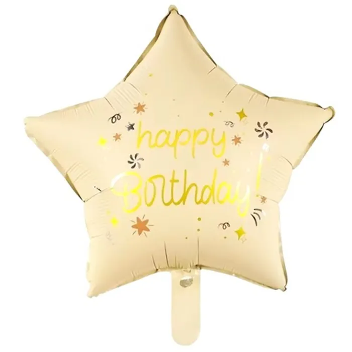 Krem Renkli Happy Birthday Yıldız Folyo Balon
