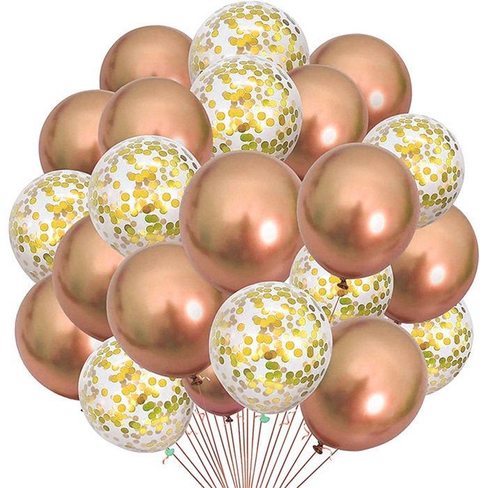Krom Rose Gold Renkli Konfetili Balon