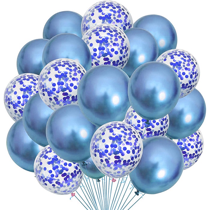 Krom Mavi Renkli Konfetili Balon