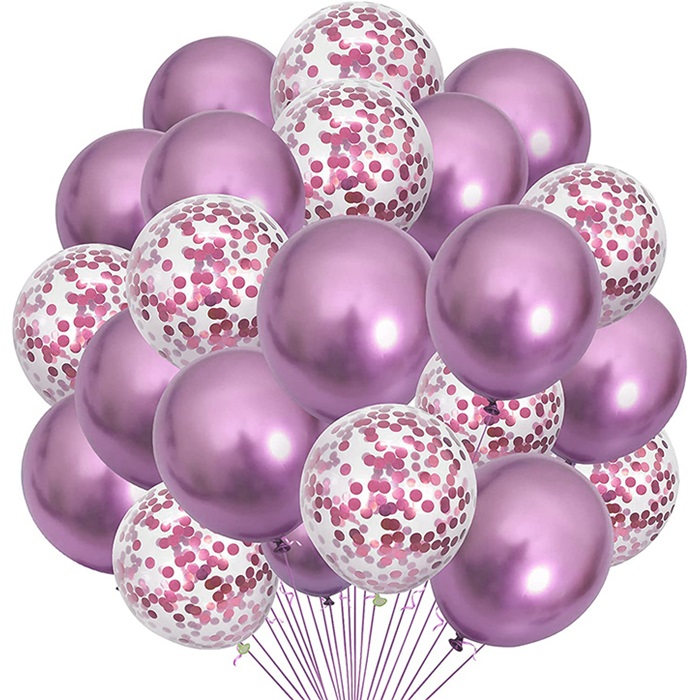 Krom Pembe Renkli Konfetili Balon