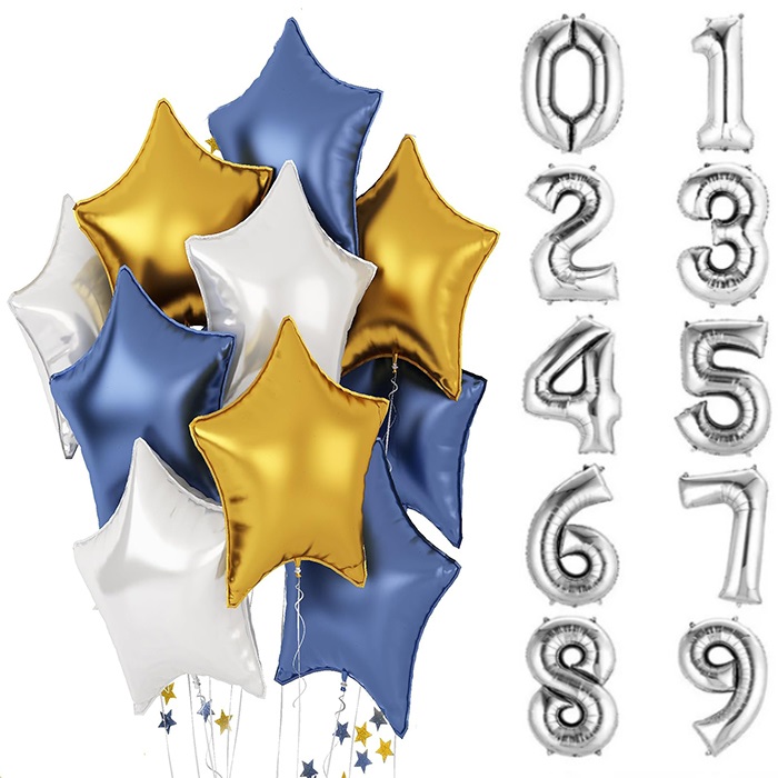 Lacivert Gold Gümüş Rakam Balon Seti