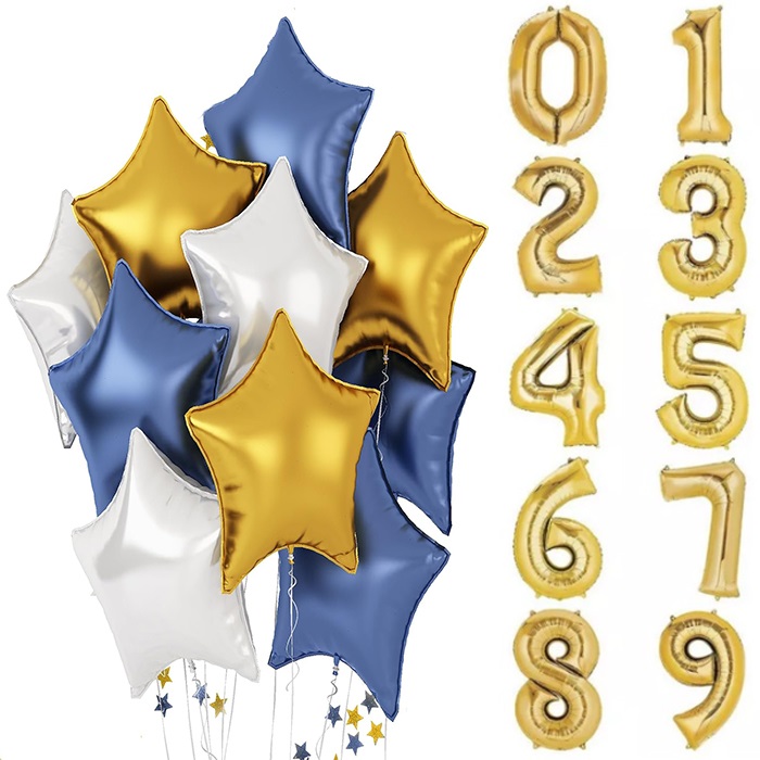 Lacivert Gümüş Gold Rakam Balon Seti