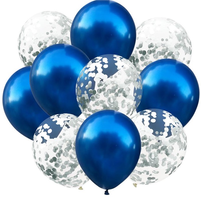 Metalik Lacivert Gümüş Konfetili Balon