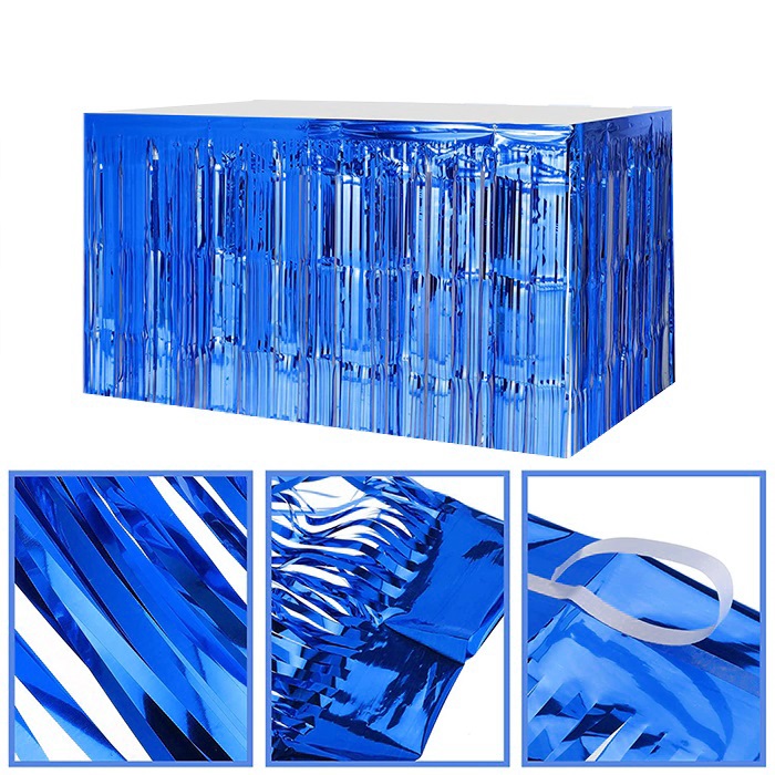 Lacivert Işıltılı Püsküllü Masa Eteği