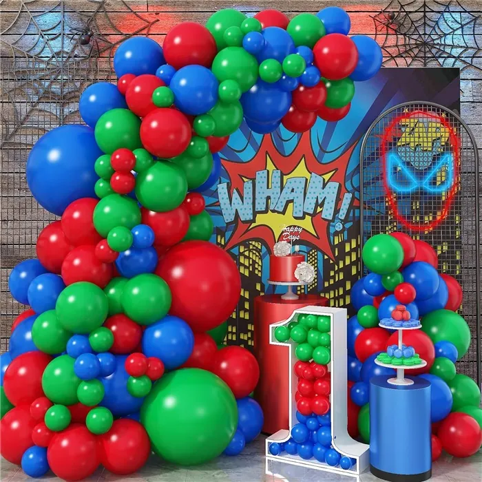 Lacivert Kırmızı Yeşil Renkli Zincir Balon Seti