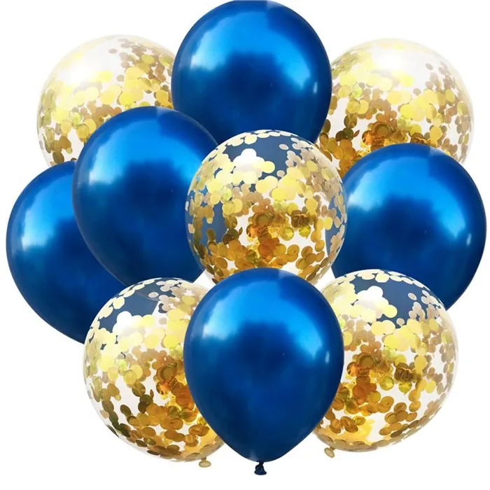 Metalik Lacivert Renkli Konfetili Balon