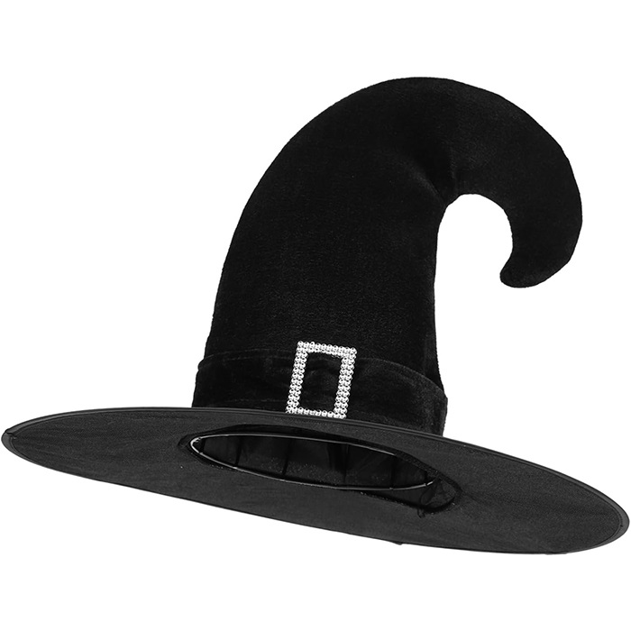 Lüks Cadı Şapkası Kadife Kemerli