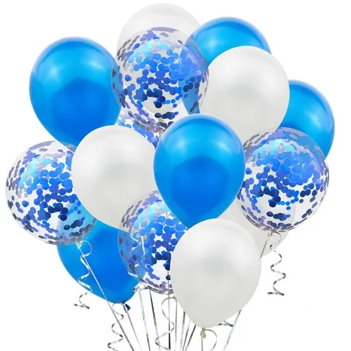Metalik Mavi Beyaz Konfetili Balon