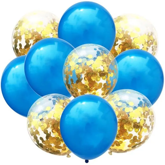 Metalik Mavi Gold Konfetili Balon
