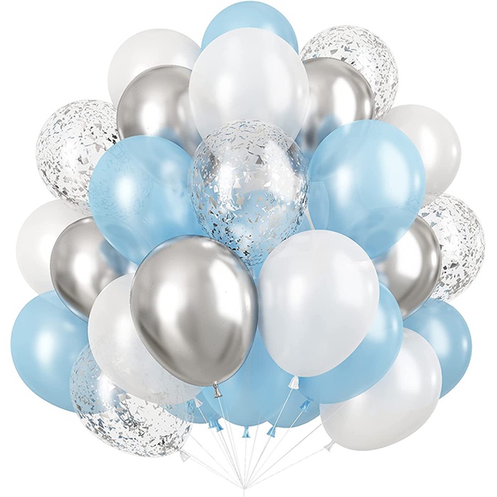 Mavi Gümüş Konfetili Balon Seti