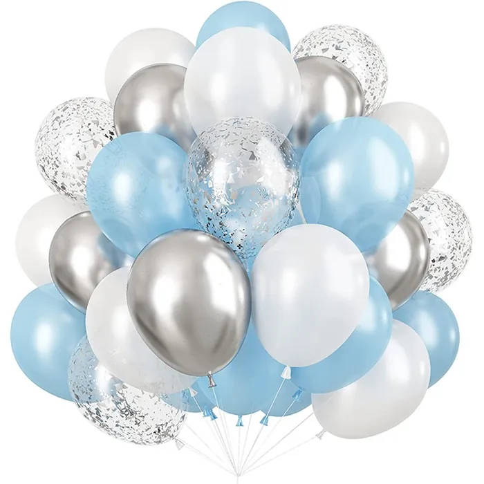 Mavi Gümüş Konfetili Balon Seti