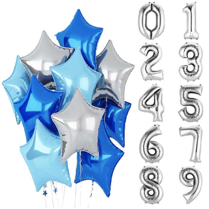 Mavi Gümüş Lacivert Rakam Balon Seti