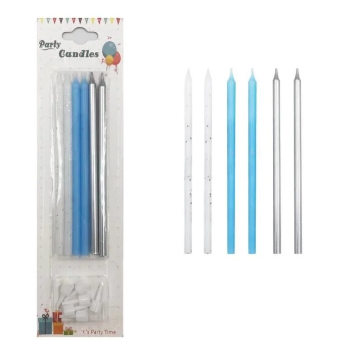 Mavi Gümüş Renkli Çubuk Pasta Mumu