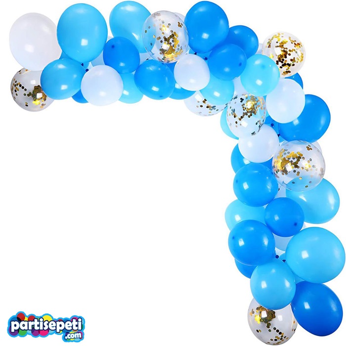 Mavi Renkli Konfetili Zincir Balon Seti