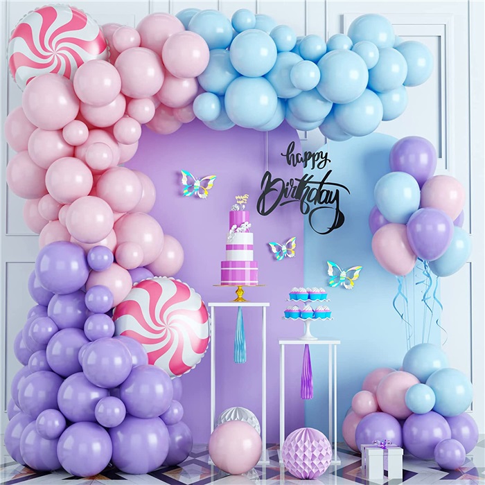 Mavi Pembe Ve Mor Renkli Zincir Balon Seti