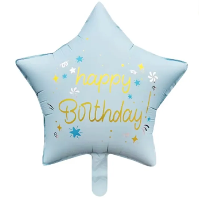 Mavi Renkli Happy Birthday Yıldız Folyo Balon