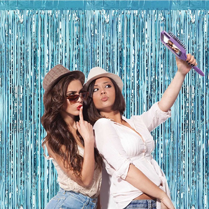 Mavi Renkli Parlak Duvar Perdesi