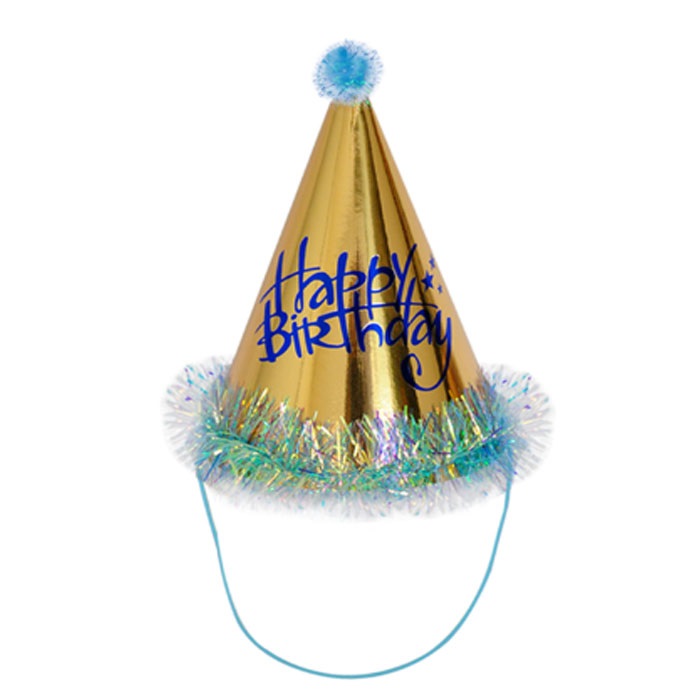 Mavi Gold Renkli Happy Birthday Parti Şapka