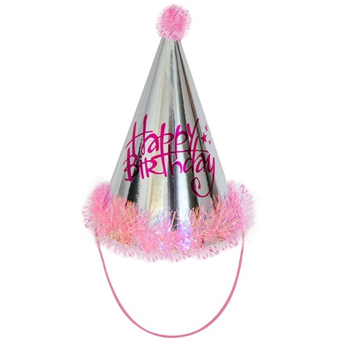 Pembe Renkli Happy Birthday Parti Şapka