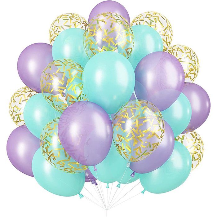 Mint Yeşili Mor Renkli Konfetili Balon Seti