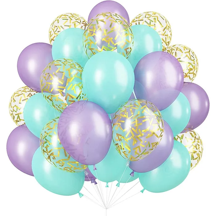 Mint Yeşili Mor Renkli Konfetili Balon Seti