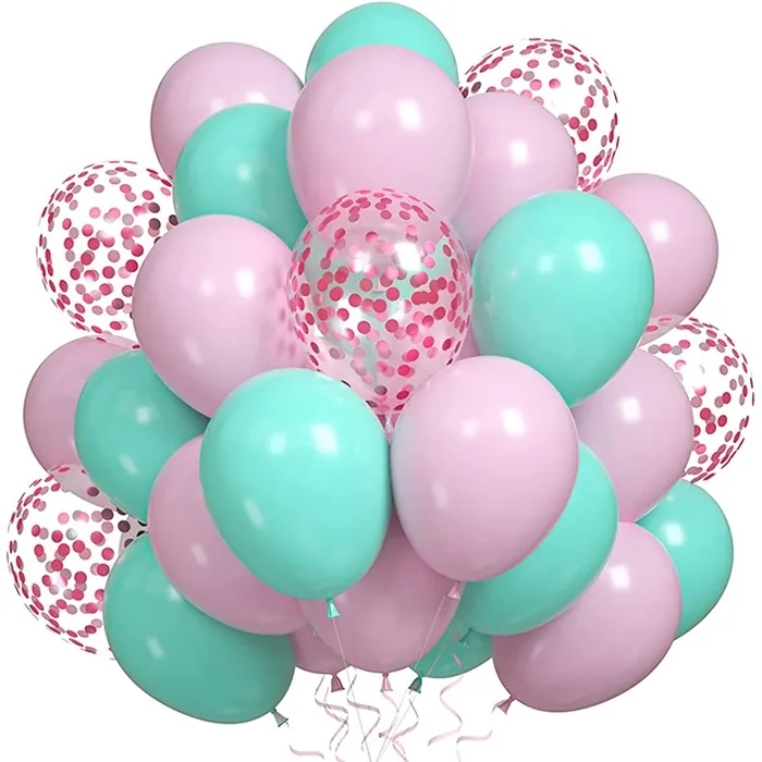 Mint Yeşili Pembe Renkli Konfetili Balon