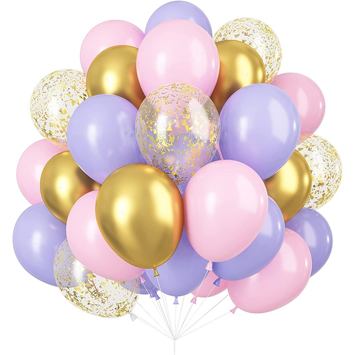 Mor Gold Renkli Konfetili Balon Seti