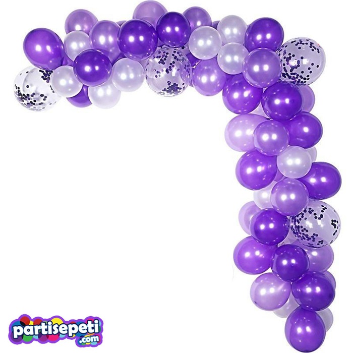 Mor Renkli Konfetili Zincir Balon Seti