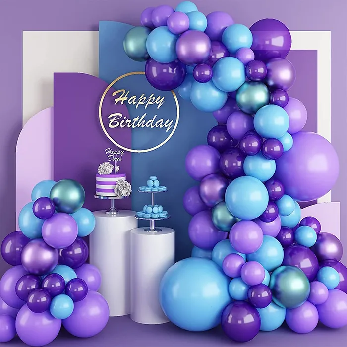 Mor Mavi Renkli Zincir Balon Seti
