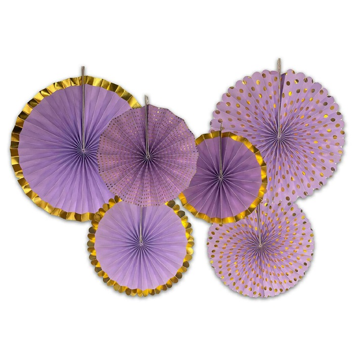 Mor Varaklı Kağıt Yelpaze Süs Seti
