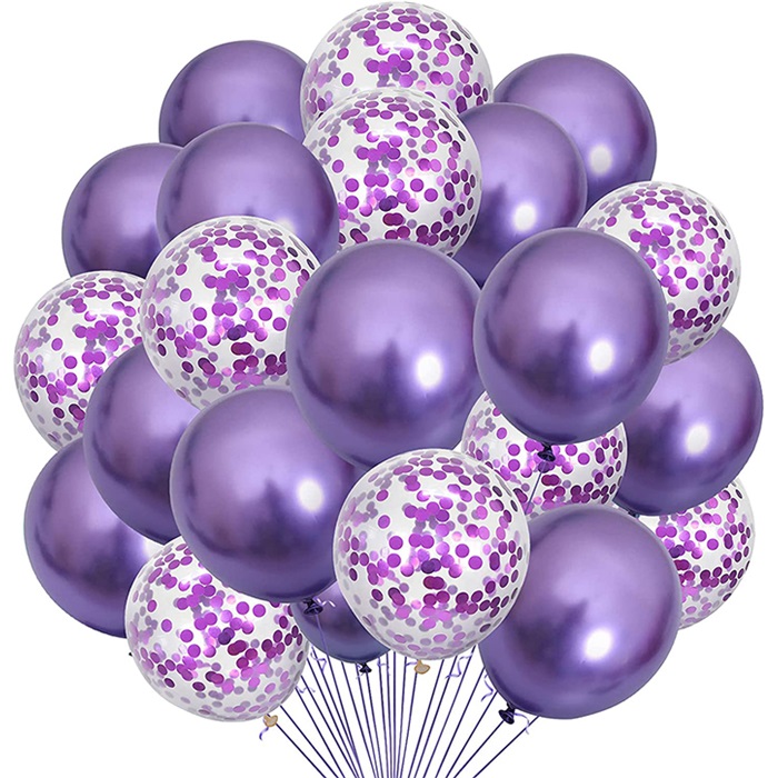 Krom Mor Renkli Konfetili Balon